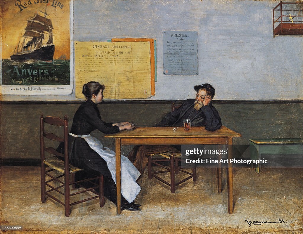 "In the Cafe" Dutch 19th Century Painting