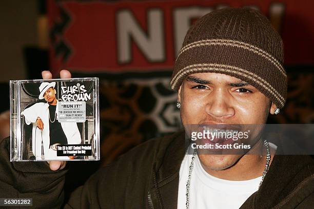Rapper Chris Brown poses for a photo at the Virgin Megastore in Times Square November 29, 2005 in New York City.