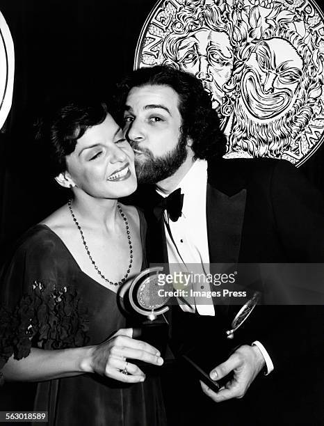 Priscilla Lopez and Mandy Patinkin win Tony Awards circa 1980 in New York City.