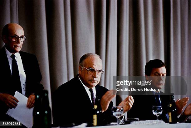 From left to right, Heinz Galinski , president of the Central Council of Jews in Germany, German Chancellor Helmut Kohl and Canadian-American...