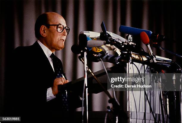 Heinz Galinski , president of the Central Council of Jews in Germany, addresses the opening of the World Jewish Congress in Berlin, Germany, 6th May...