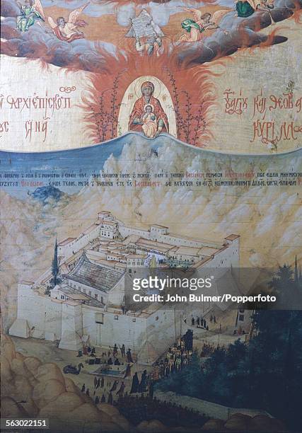 An early depiction of Saint Catherine's Monastery, or Santa Katarina, a Greek Orthodox monastery on the Sinai Peninsula in Egypt, 1967. The text...