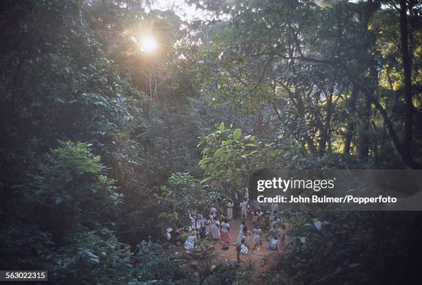 Voodoo ceremony in the forest above Rio de Janeiro in Brazil, 1965.