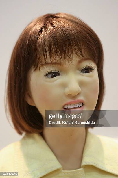 Receptioninst robot "Saya" developed by Tokyo University of Science express a feeling of anger during 2005 International Robot Exhibition on November...