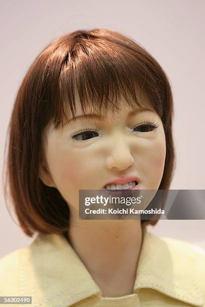 Receptioninst robot "Saya" developed by Tokyo University of Science express a feeling of dislike during 2005 International Robot Exhibition on...