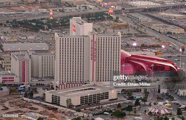 The Circus Circus hotel-casino is seen from the observation deck of the Stratosphere Casino Hotel November 29, 2005 in Las Vegas, Nevada.