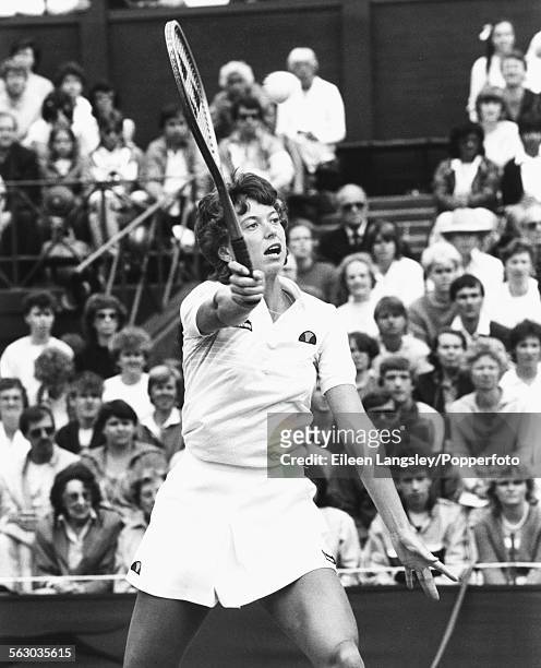 British tennis player Jo Durie competing at Wimbledon Tennis Championships in London, England, June 1984.