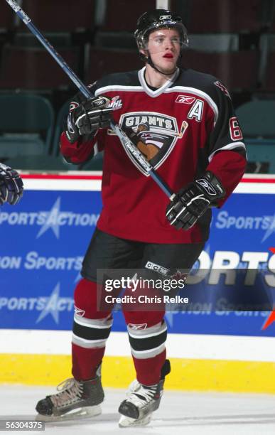 Cody Franson of the Vancouver Giants skates against the Seattle Thunderbirds during the WHL hockey game on October 2, 2005 at Pacific Coliseum in...