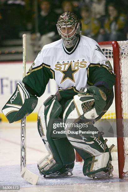 Goaltender Marty Turco of the Dallas Stars guards the net during the game against the Nashville Predators on November 26, 2005 at the Gaylord...