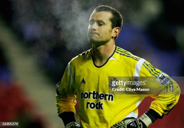 Shay Given of Newcastle United looks dejected during the Carling Cup, fourth round match between Wigan Athletic and Newcastle United at the JJB...