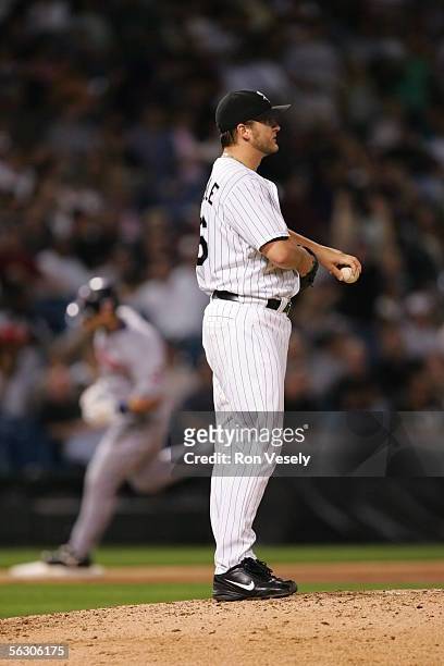 Mark Buehrle of the Chicago White Sox is pictured during the game against the Cleveland Indians at U.S. Cellular Field on September 20, 2005 in...