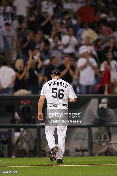 Mark Buehrle of the Chicago White Sox is pictured during the game against the Cleveland Indians at U.S. Cellular Field on September 20, 2005 in...