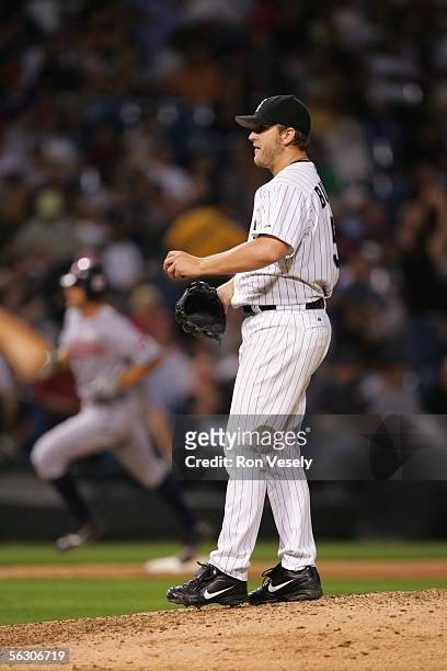 Mark Buehrle of the Chicago White Sox is pictured during the game against the Cleveland Indians at U.S. Cellular Field on September 20, 2005 in...