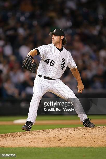 Neal Cotts of the Chicago White Sox pitches during the game against the Cleveland Indians at U.S. Cellular Field on September 20, 2005 in Chicago,...