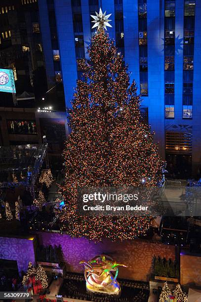 View of the 73rd annual Rockefeller Center tree lighting ceremony November 30, 2005 in New York City.