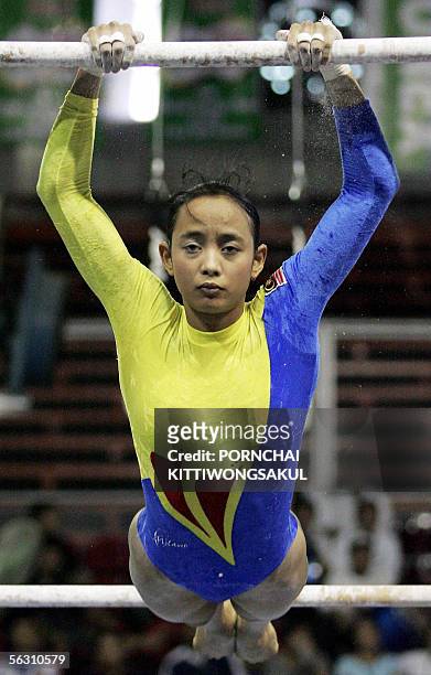 Abdul hamid Nurul Fatiha of Malaysia performs on the uneven bars during the finals Women's Artistic Gymnastics Individual Event of the 23rd South...