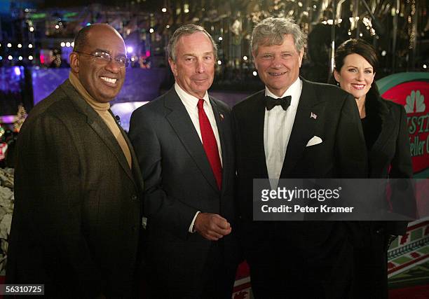 Al Roker, New York City Mayor Michael Bloomberg, Jerry L. Speyer and actor Megan Mullally attend the lighting of the 73rd annual Rockefeller Center...