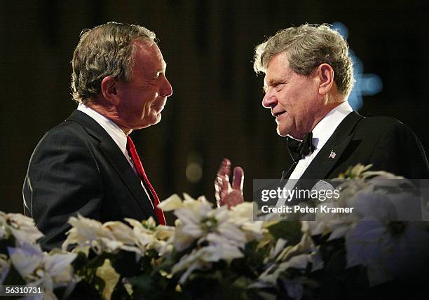 New York City Mayor Michael Bloomberg and Jerry L. Speyer attend the lighting of the 73rd annual Rockefeller Center tree November 30, 2005 in New...