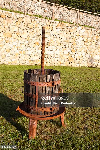old wine press - wooden wine press stock pictures, royalty-free photos & images