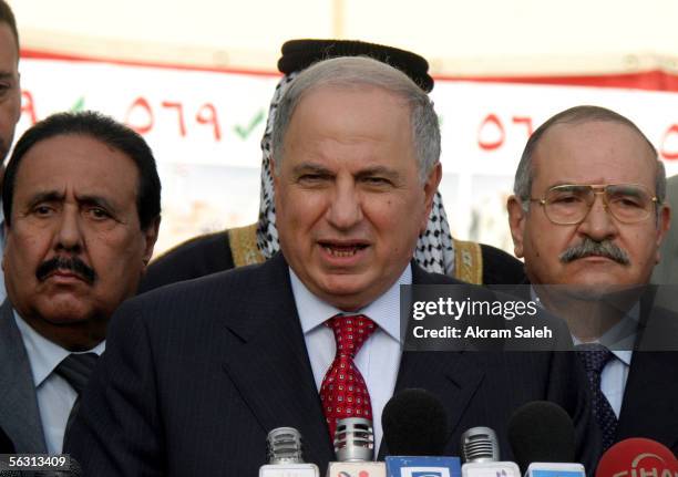 Iraqi Deputy Prime Minister Ahmed Chalabi speaks at a media conference with the members of his electoral list on December 1, 2005 in Baghdad, Iraq....