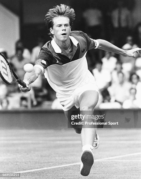 Swedish tennis player Stefan Edberg in action at Wimbledon Tennis Championships, London, June 1984.