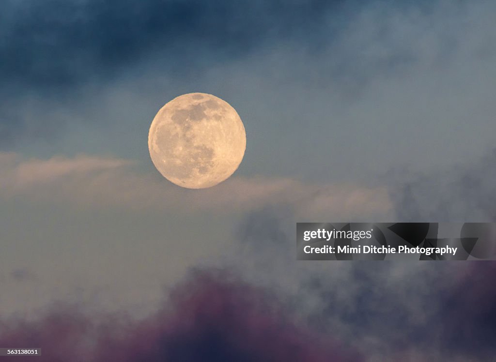 Full Moon And Sunset Clouds