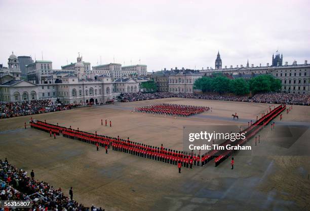 Household Division guards in formation at Trooping the Colour ceremony, England, United Kingdom .