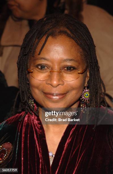 Writer Alice Walker attends the opening of "The Color Purple" at the Broadway Theatre December 1, 2005 in New York City.