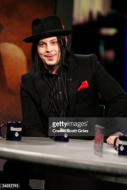 Jack White of the White Stripes talks with Jon Stewart of "The Daily Show," which featured a live performance by the group, a first for the show,...