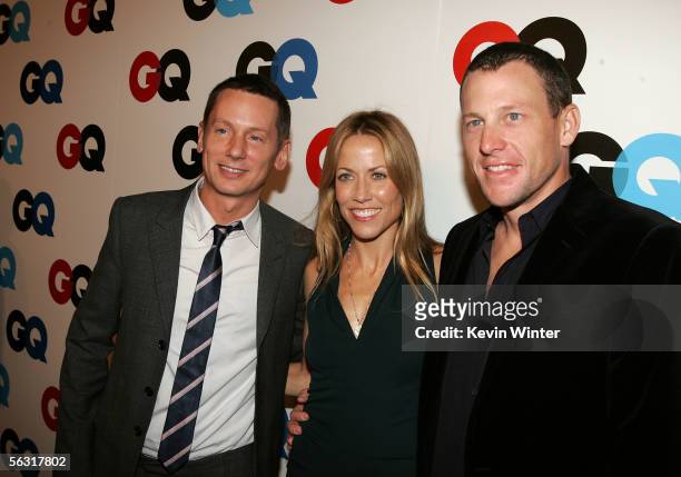 Editor-in-chief Jim Nelson, musician Sheryl Crow and bicyclist Lance Armstrong arrive at the GQ 2005 Men Of The Year Awards at Mr. Chow Beverly Hills...