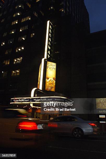 The marquis as seen at the Broadway opening of "The Color Purple" at the Broadway Theatre December 1, 2005 in New York City.