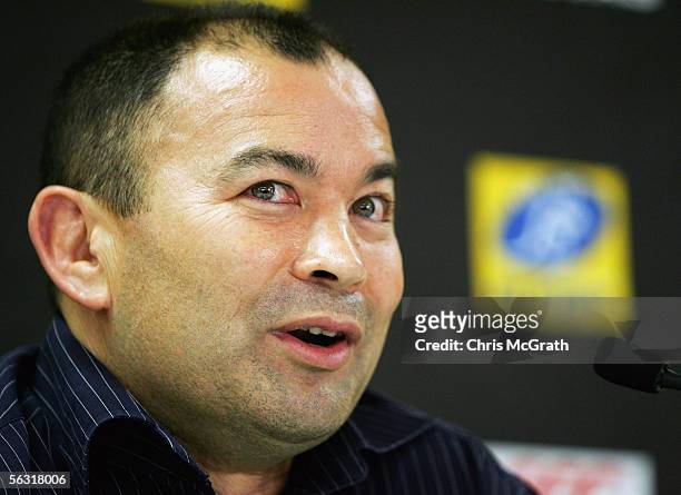 Former Wallabies Head Coach Eddie Jones speaks to the media after the Australian Rugby Union announced the termination of his coaching contract...