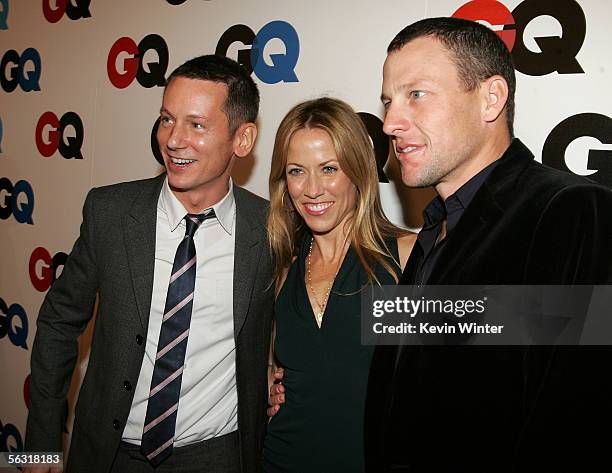 Editor-in-chief Jim Nelson, musician Sheryl Crow and bicyclist Lance Armstrong arrive at the GQ 2005 Men Of The Year Celebration at Mr. Chow Beverly...