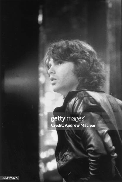 Doors singer Jim Morrison making a television appearance in Britain, circa 1970.