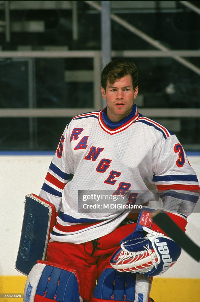 American professional hockey player Mike Richter, goalie for the New ...