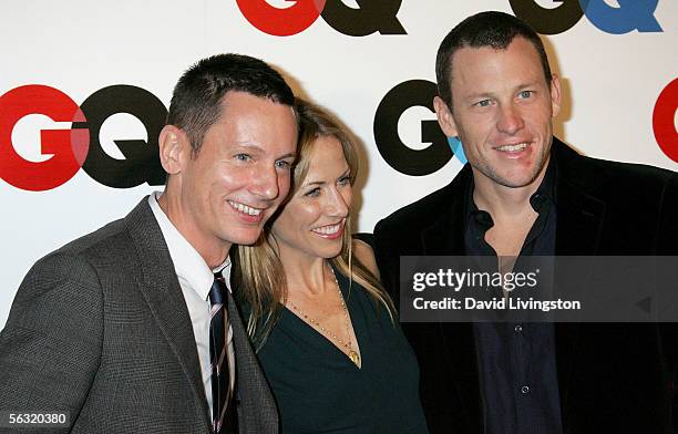 Editor-in-chief Jim Nelson, musician Sheryl Crow and bicyclist Lance Armstrong arrive at GQ magazine's 2005 "Men Of The Year" celebration held at Mr....