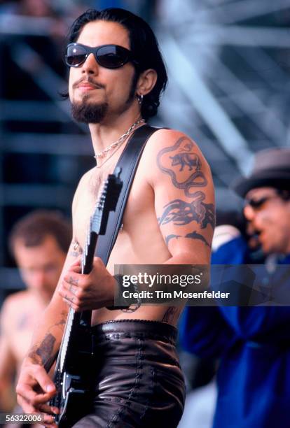 Flea Dave Navarro, and Anthony Kiedis of The Red Hot Chili Peppers perform at the Tibetan Freedom Concert 1996 at the Polo Fields in Golden Gate Park...