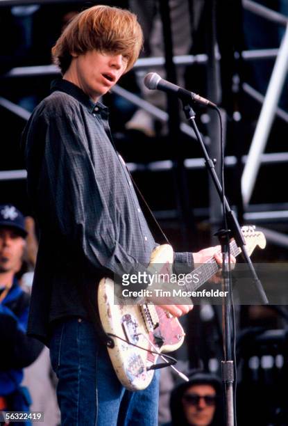 Thurston Moore of Sonic Youth performs at the Tibetan Freedom Concert 1996 at the Polo Fields in Golden Gate Park on June 16, 1996 in San Francisco...