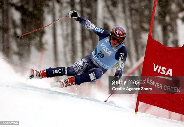 Bode Miller ski's in the FIS Alpine Skiing World Cup Downhill race on December 1, 2005 at Beaver Creek in Avon, Colorado.