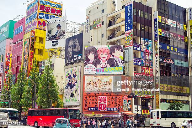 akihabara street board in tokyo, japan - akihabara stock pictures, royalty-free photos & images