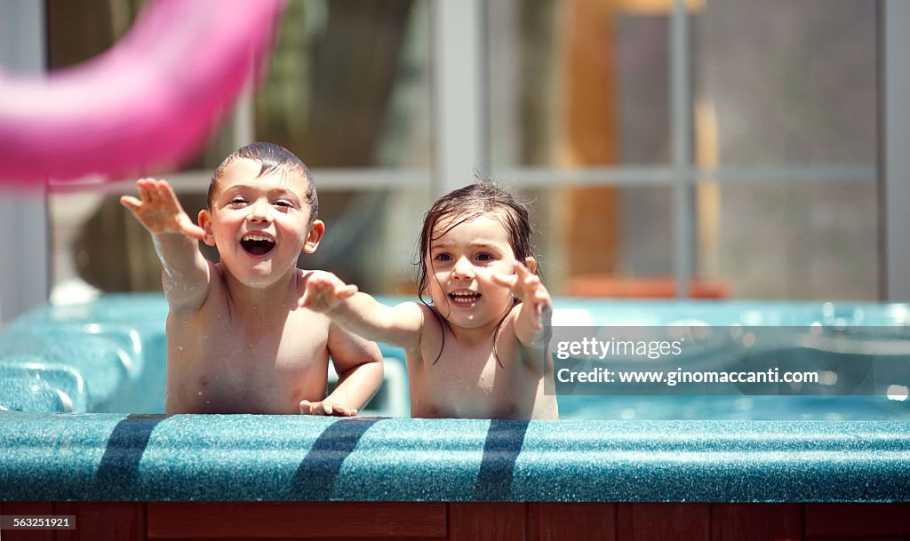Kids on hot tub