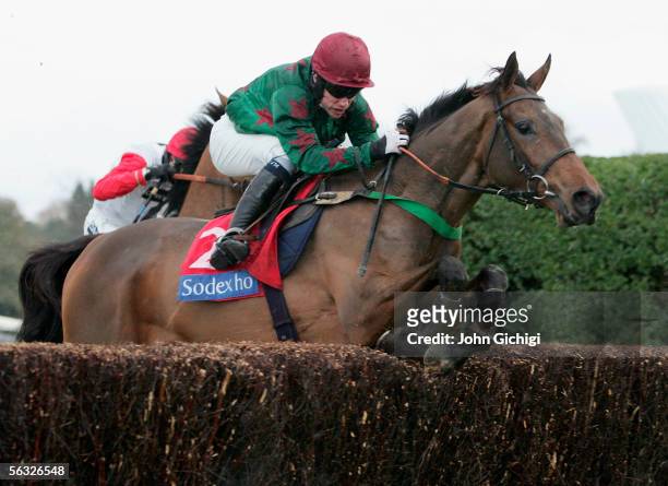Racing Demon ridden by Timmy Murphy jumps the last to win the Prestige Henry VIII Novices' Chase at Sandown Park on December 3, 2005 in Sandown,...
