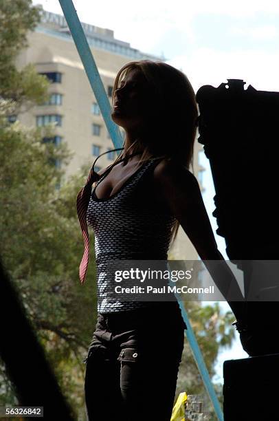 Singer Natalie Bassingthwaite is seen warming up backstage at the Homebake Music Festival at The Domain on December 3, 2005 in Sydney, Australia.