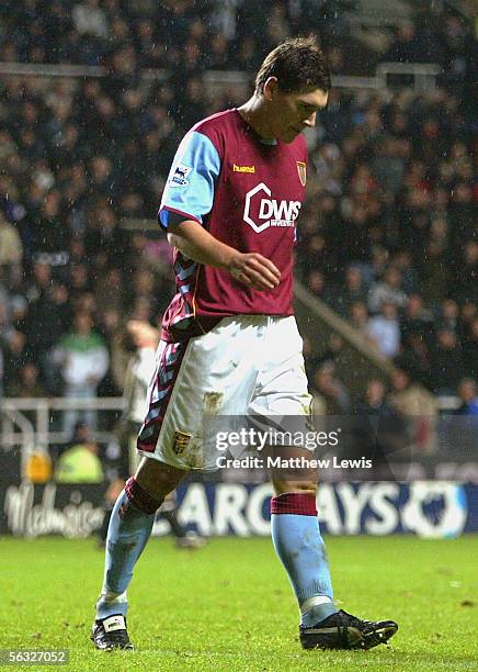 Gareth Barry of Aston Villa shows his disappointment after missing from the penalty spot during the Barclays Premiership match between Newcastle...