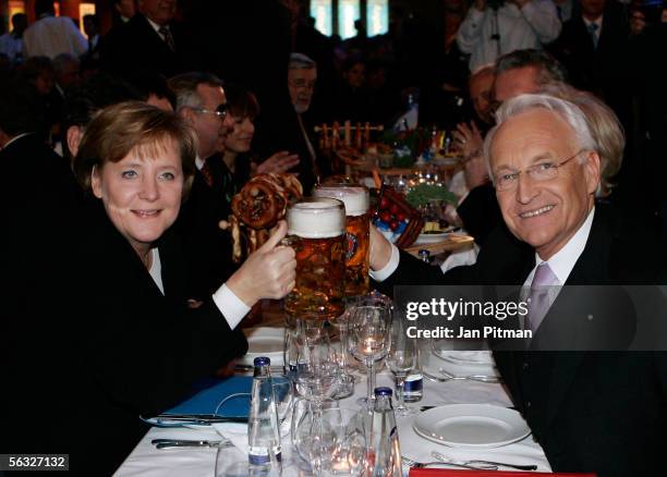 Edmund Stoiber, bavarian state governour and head of the Christian Social Union , and Angela Merkel, German chancellor and head of the Christian...
