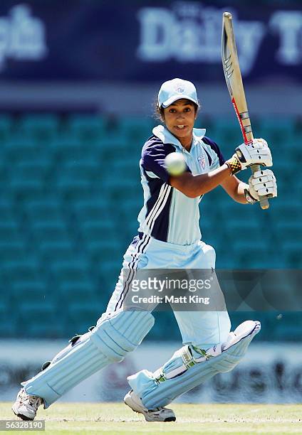 Lisa Sthalekar of the Breakers hits out during the WNCL match between the NSW Breakers and the Queensland Fire at the Sydney Cricket Ground December...