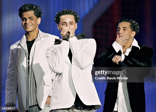 Personalities Frank Agnello, Carmine Gotti Agnello and John Agnello speak onstage at the VH1 Big In '05 Awards held at Stage 15 on the Sony lot on...