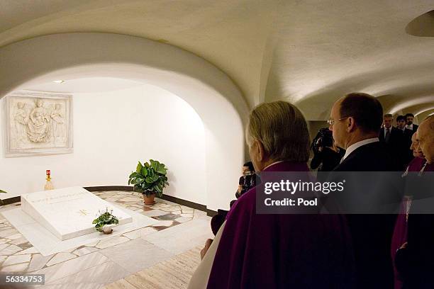 Prince Albert II of Monaco visits the crypt of John Paul II at St. Peter's Basilica December 5, 2005 in Vatican City.