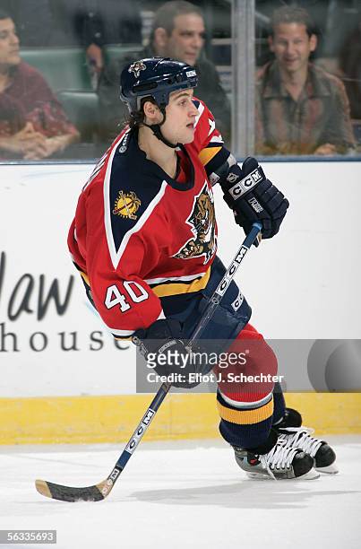 Greg Jacina 340 of the Florida Panthers skates against the Pittsburgh Penguins during the NHL game at the Bank Atlantic Center on November 25, 2005...