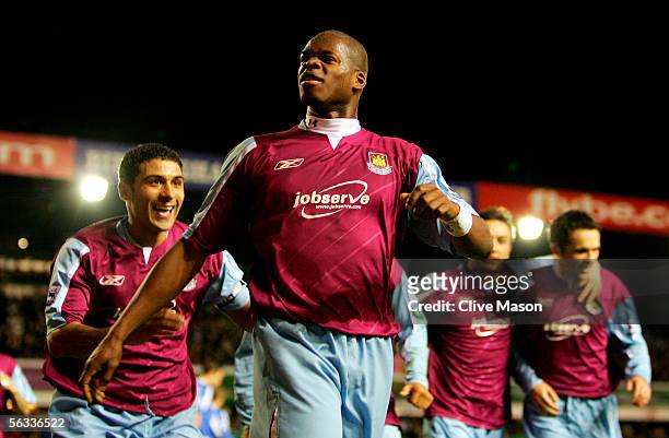 Marlon Harewood of West Ham celebrates his goal during the Barclays Premiership match between Birmingham City and West Ham United at St Andrews Road...